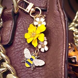 Bee and Floral Dangle Charm Purse Bag Accessory